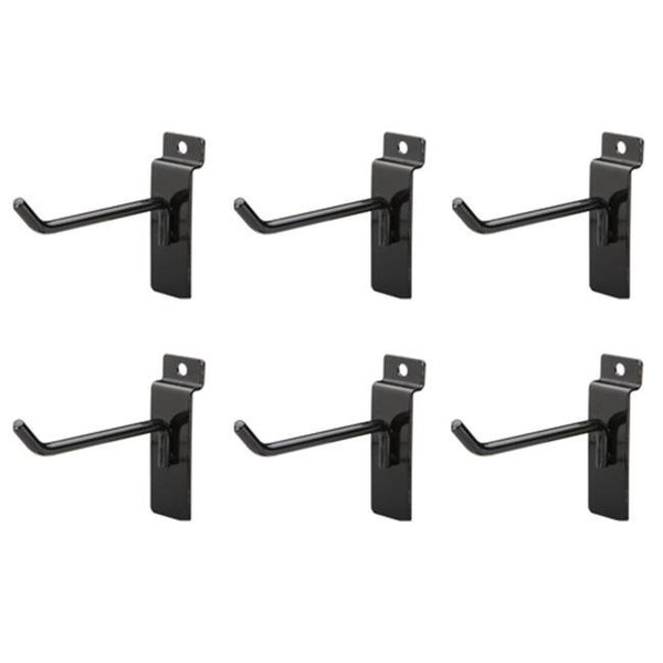 Ricki'S Rugs Easy Living Easy Wall Bag of Six 4 in. 45 Degree Black Metal Slatwall Hooks with Stabalizer & Double Hook Clips RI81011
